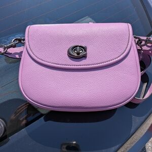 Coach Pebbled Leather Saddle Crossbody Bag in Lilac